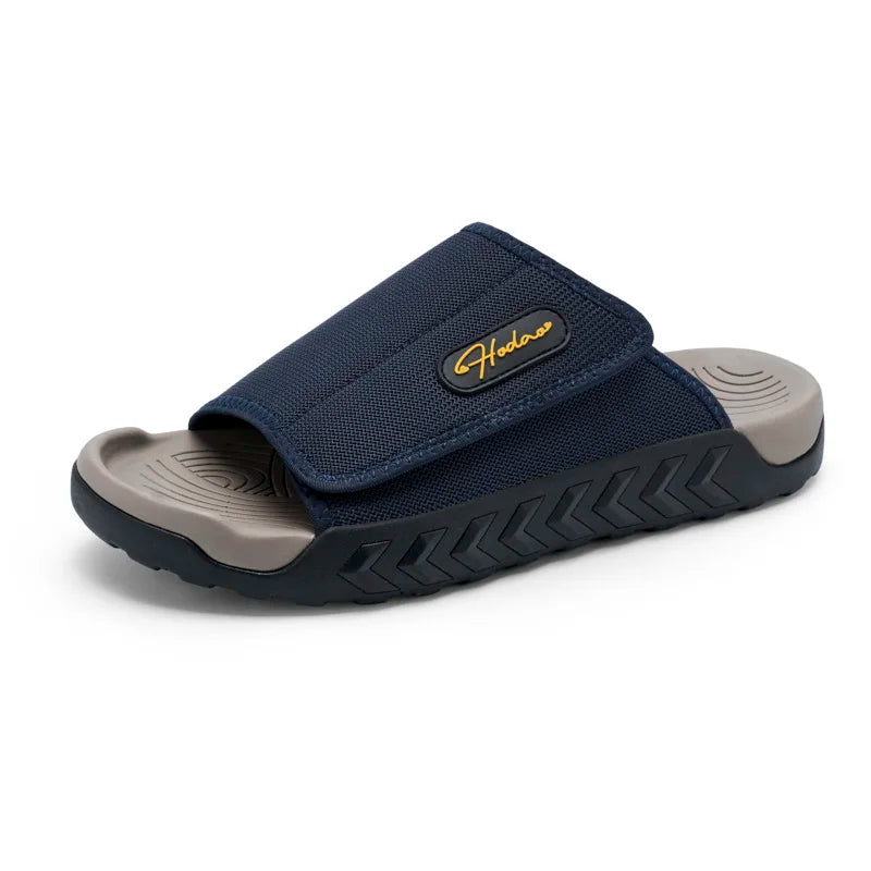 Men's Adjustable Hook and Loop Slide Sandals Open Toe Sport Slides Non Slip Cushioned Casual Walking Slippers for Outdoor Beach