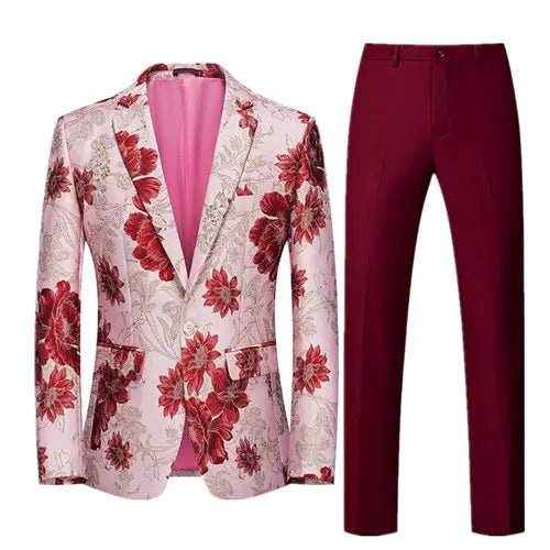 2026 Men's Blue Embroidered Two-Piece, Red Slim Fit Suit Jacket and Trousers Red Green Blazers Coat with Pants, Asian Size 6XL