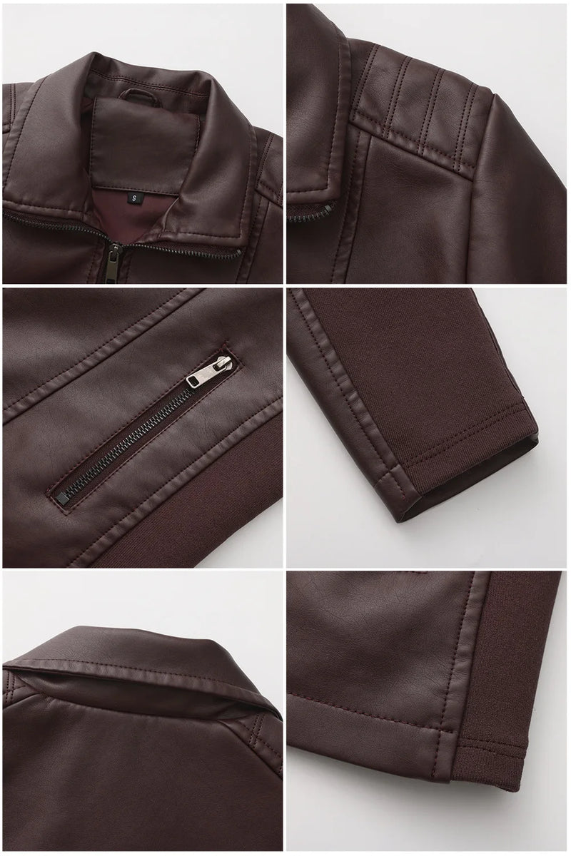 2026 Women’s Stylish Brown Faux Leather Jacket - Slim Fit, Trendy Moto Style with Zipper Detail PU Coat.