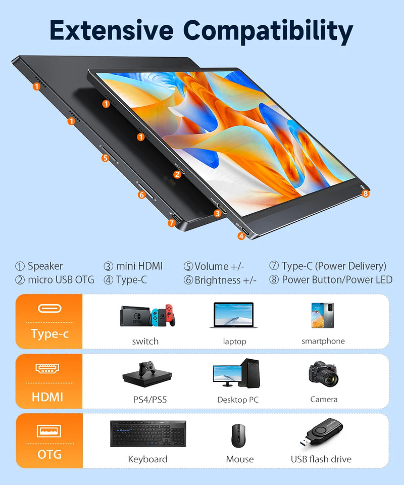 UPERFECT Built-in 10800mAh Battery 15.6inch Portable Monitor Touchscreen IPS 1080P FHD HDR Gaming Display USB C HDMI