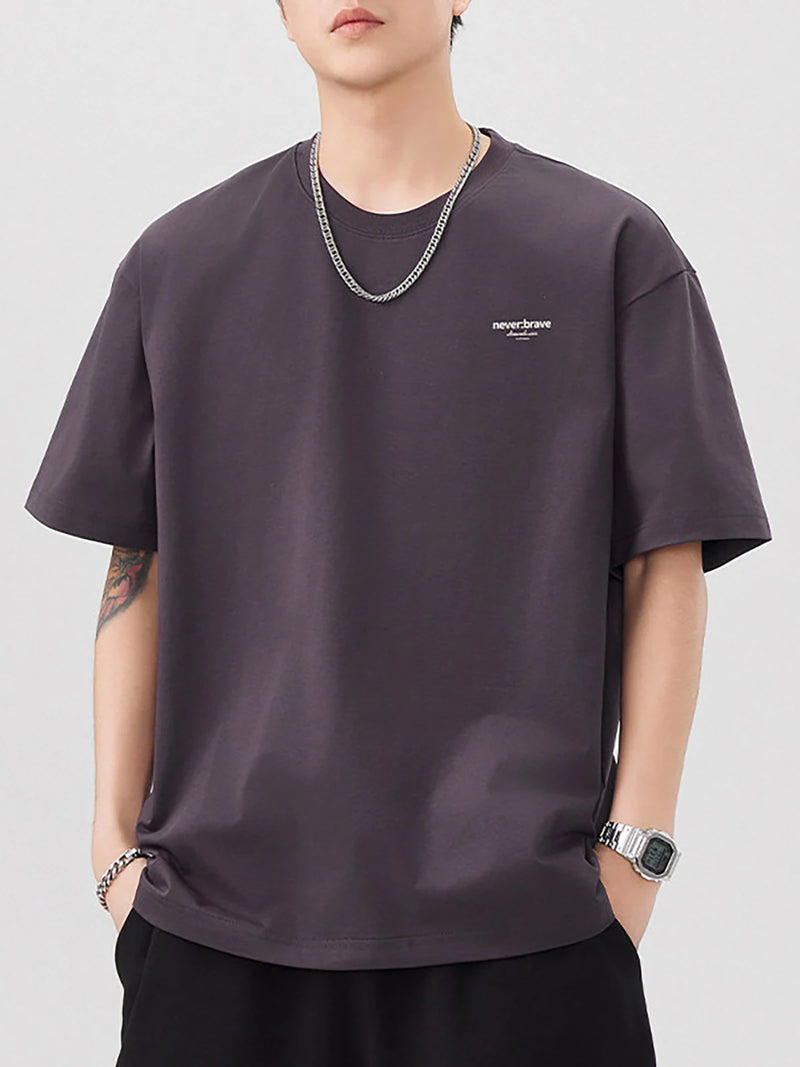 DUKEEN Men's Minimalist Print T-Shirt Summer 2026 Oversized Breathable Crew Neck Tee Casual Korea Style Short Sleeve Top