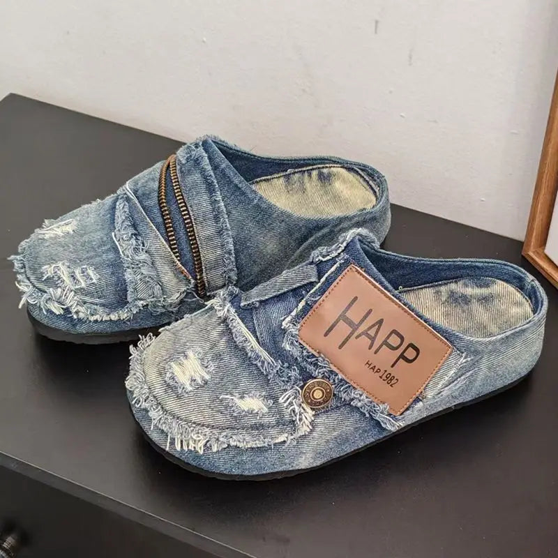 Men's Slip on Canvas Mules Casual Shoes Summer Fashion Soft-Sole anti Slip Breathable lightweight Outdoor Walking Semi-Slippers