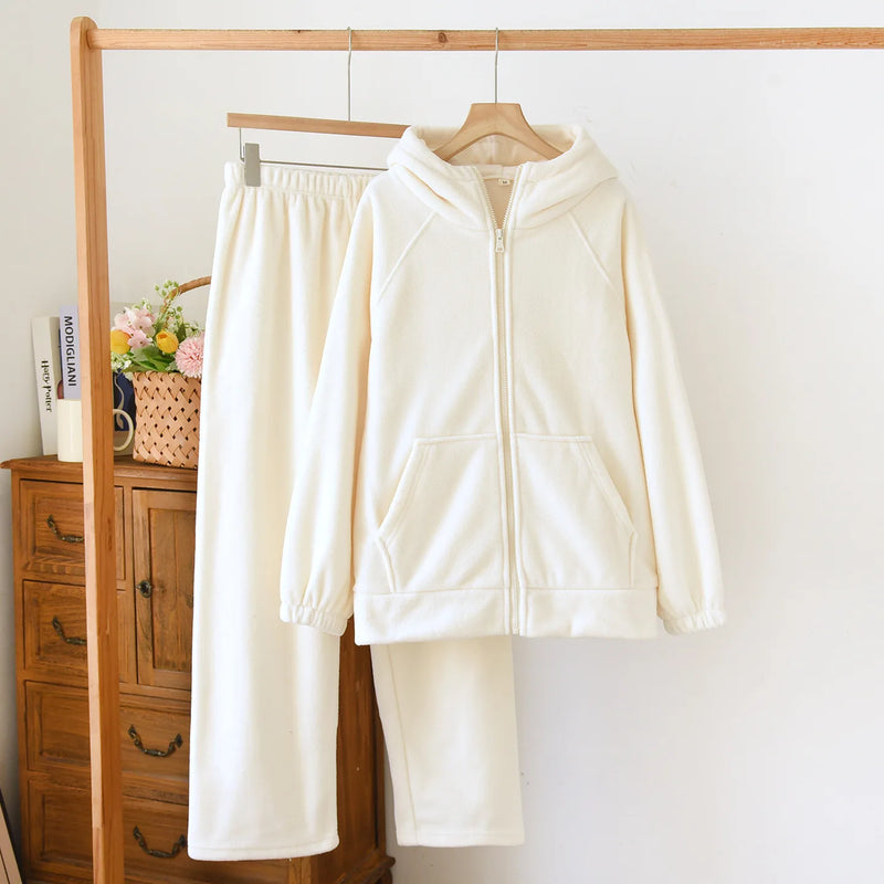 Thickened Warm Sleepwear Plus Size Flannel Pajamas Women Autumn and Winter High Quality Home Clothes Hooded Hot Nightwear Set