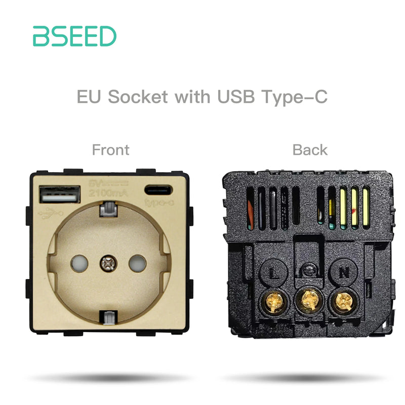 BSEED DIY Modules EU Glass Panel Double USB Socket Internet CAT5 RJ45 ST TV Power Socket Wall-Mounted Free Combination