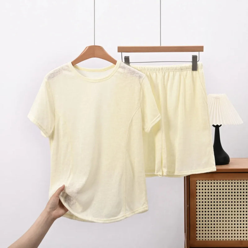 Solid Color Women's Pajamas Set Short Sleeve Summer Wear Female Clothing New Two-Piece Pyjama Set Woman Nightwear Home Clothes