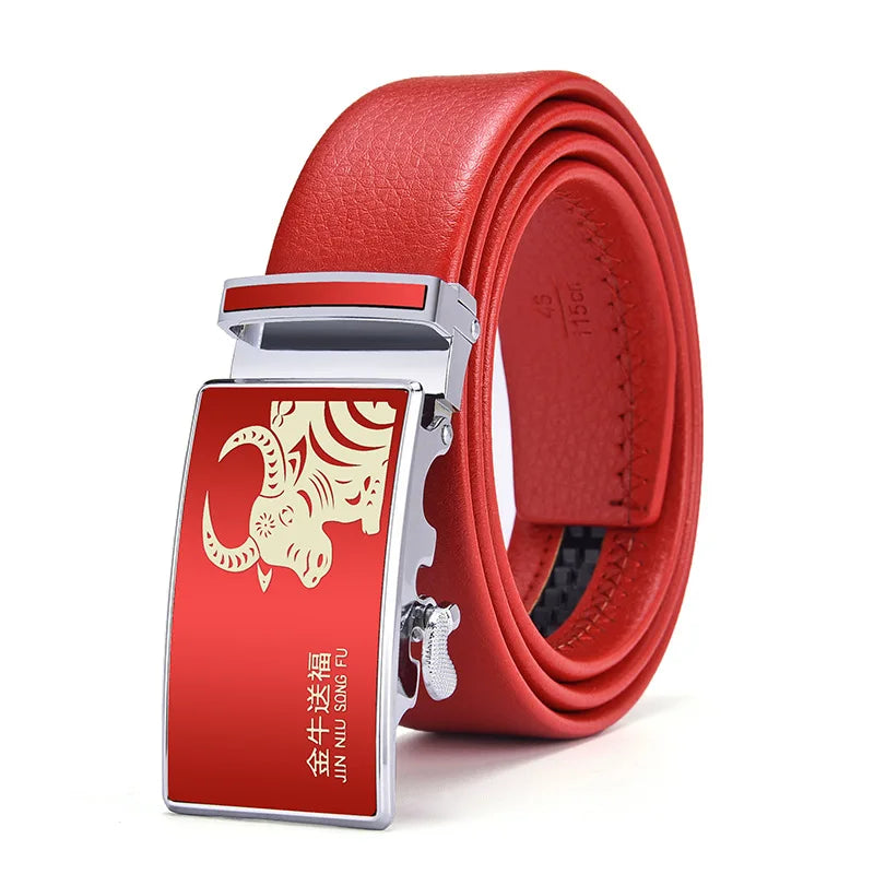 Red Automatic Buckle Belt for Both Men and Women Fashion Hot Seller Belts 100cm - 120cm 130cm Man Cinturon