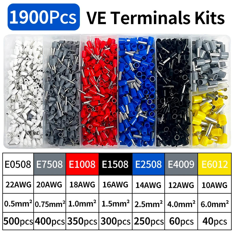 200/450/800/1250/1800/1900Pcs Sturdy Electrical Connectors with Pressure - Connection Ring Terminals E0508 E7508 E1008 E1508