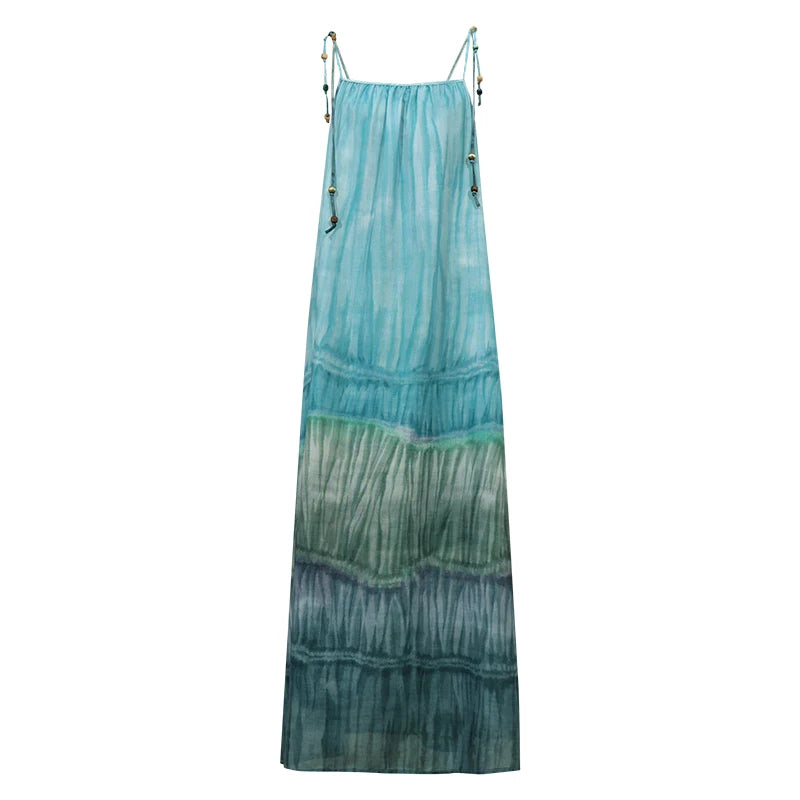 Amii Tie Dye Women's Dress 2026 Summer New Printed Slip Strap Sleeveless Holiday Casual Long Spaghetti Dress For Women 12652063
