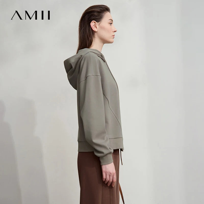 AMII Minimalist Women Hoodie Cotton 2026 Autumn Streetwear Sweatshirts Letter Embroidery Loose Hoodies Casual Pullover 12543134