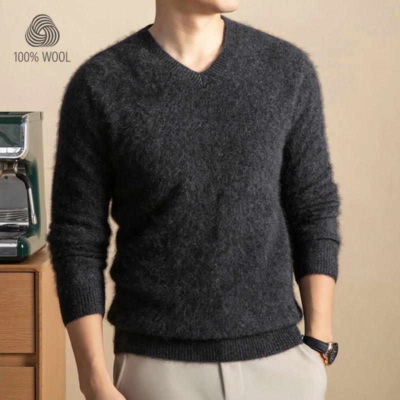 4% Cashmere 96% Wool V-Neck Sweater |  300g Brushed Wool Sweater, Old Money Style Comfortable and Warm Pullover