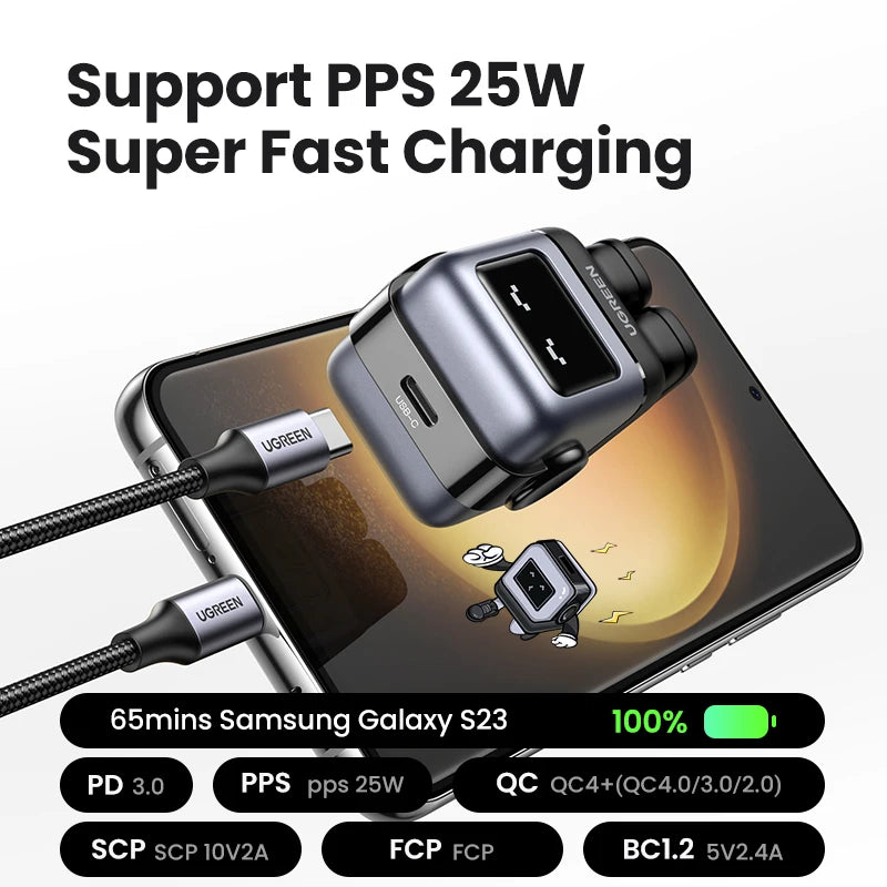 【US Plug】UGREEN 30W 65W GaN Charger Robot Design PD3.0 Fast Charger PPS for iPhone 17 16 Macbook Laptops Samsung XiaomiTablets