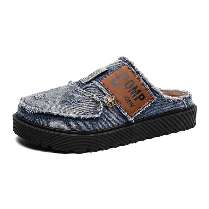 Men's Mules cowboy casual shoes four seasons breathable lightweight soft-sole non-slip comfortable outdoor walking semi slippers
