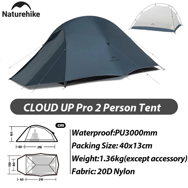 Naturehike 2025 New 123-Person 20D Cloud Up Pro Lightweight Portable Waterproof Backpacking Tent Outdoor Hiking and Camping Tent