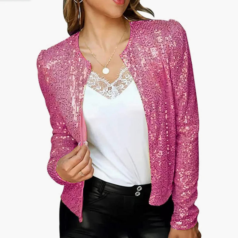 Gold Purple Shiny Sequins Round Neck Cardigan Jacket Women Fashion Short Coat Silver Blue Nothing Red Outerwear Female Overcoat