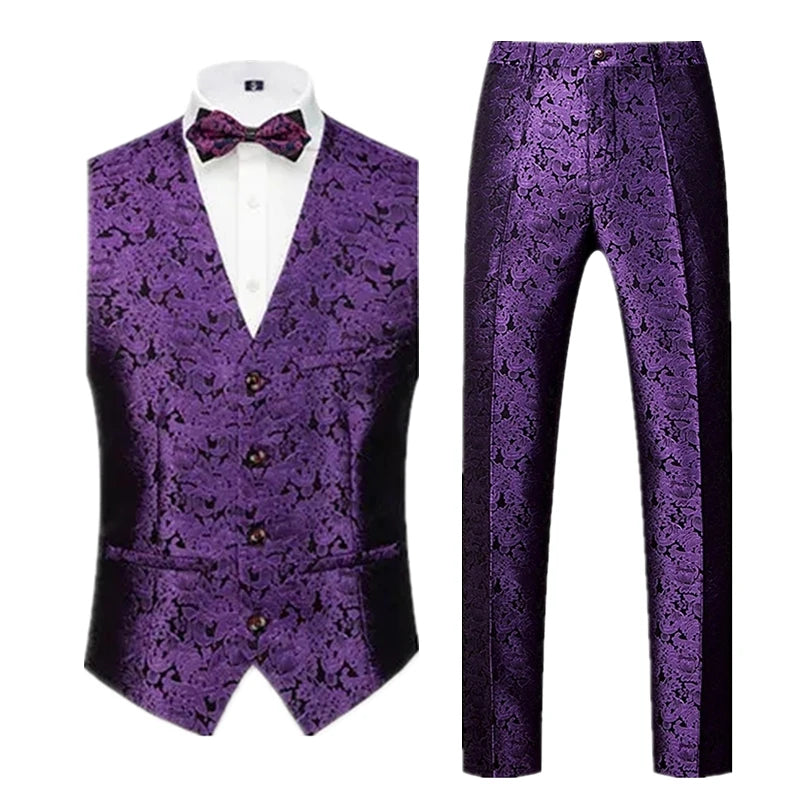 2026 New Men's Sleeveless Vest with Trousers, Wedding Party 2-Piece Set, White, Black, Red, Purple, Asian Size M-6XL