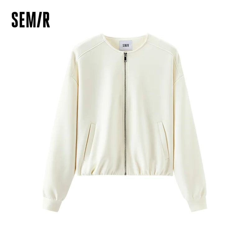 Semir Women Jacket Bubble Hem Solid Crew Neck Loose Dropped Shoulder Soft Casual Style Autumn Outerwear Daily Wear 2026