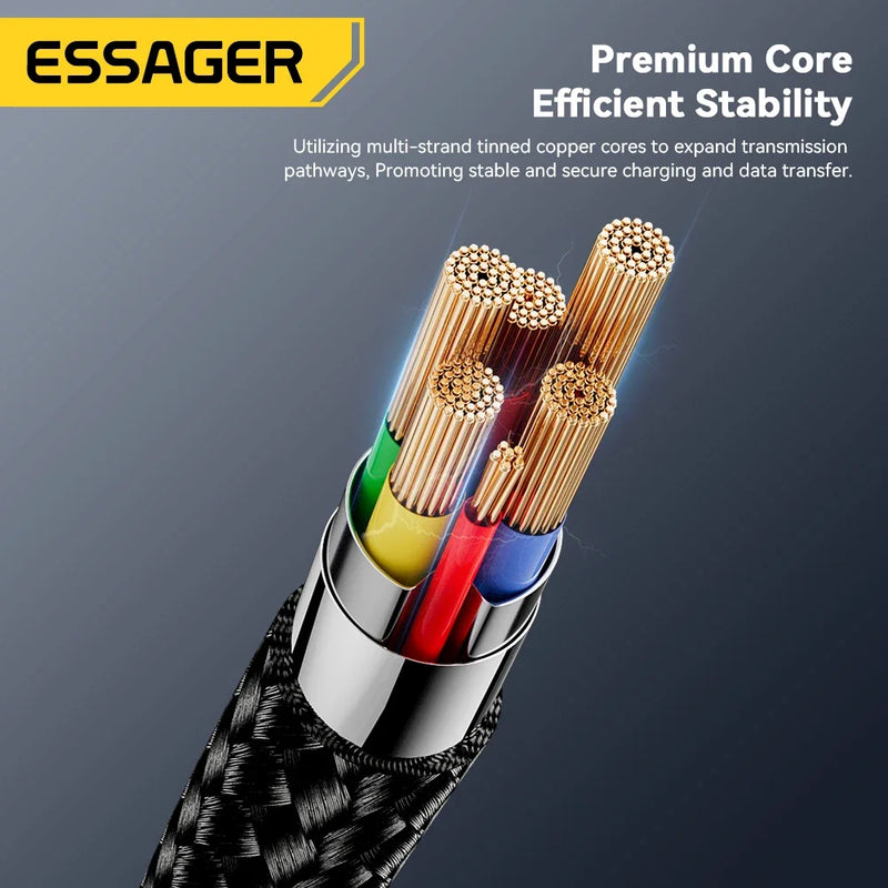 ខ្សែសាក Essager Micro USB 2A ខ្សែសាកលឿនសម្រាប់ Xiaomi Realme Redmi Samsung Huawei ទូរស័ព្ទចល័ត USB Data Charger Wire 3M