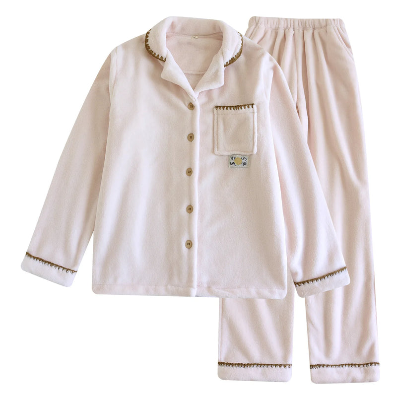 2026 New Autumn/Winter Women's Pajama Set Flannel Thickened and Warm Coral Plush Home Fur Two Piece Set Sleepwear Clothes