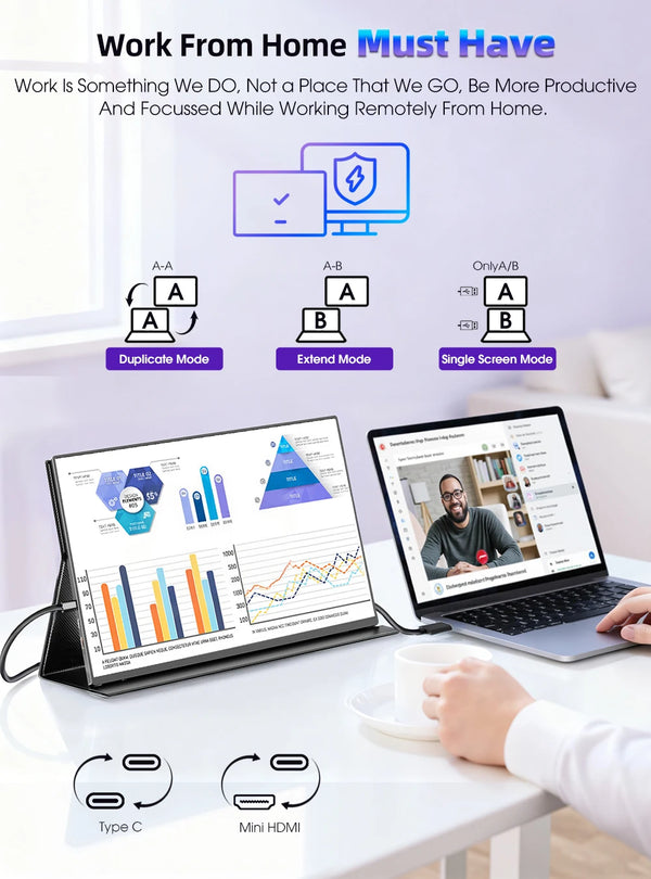 ម៉ូនីទ័រចល័ត UPERFECT 2.5K ទំហំ 16 អ៊ីញ QLED 2560x1600 100%sRGB HDR USB-C HDMI អេក្រង់ទីពីរសម្រាប់កុំព្យូទ័រយួរដៃលេងហ្គេម អេក្រង់សម្រាប់ធ្វើដំណើរ