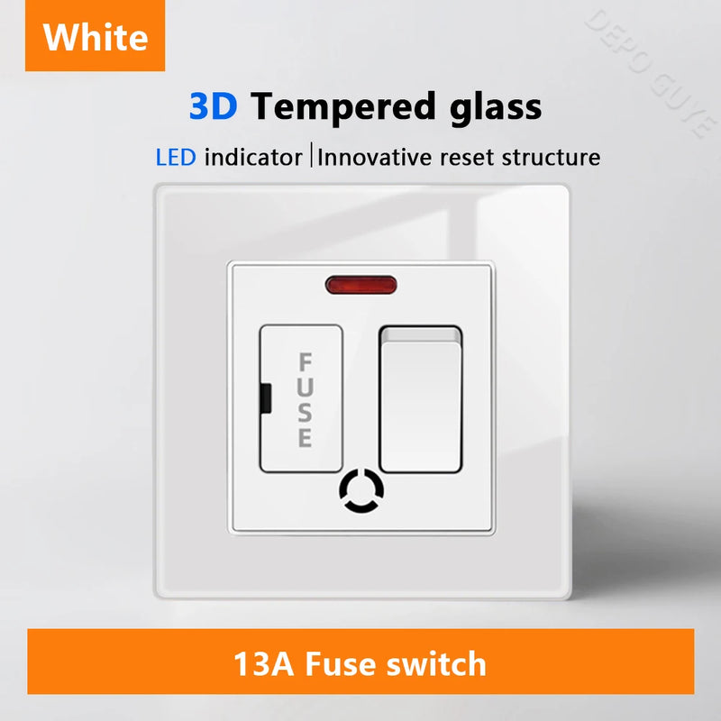 White LED indicator light switch Panel glass piano key Self-reset wall switch socket,UK Universal USB Type-C Electrical outlet