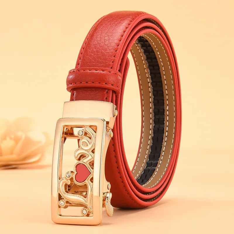 Red Women's Automatic Buckle Belt, Fashion Casual Belts Cinturon Male Waistband White Black 90cm-115cm