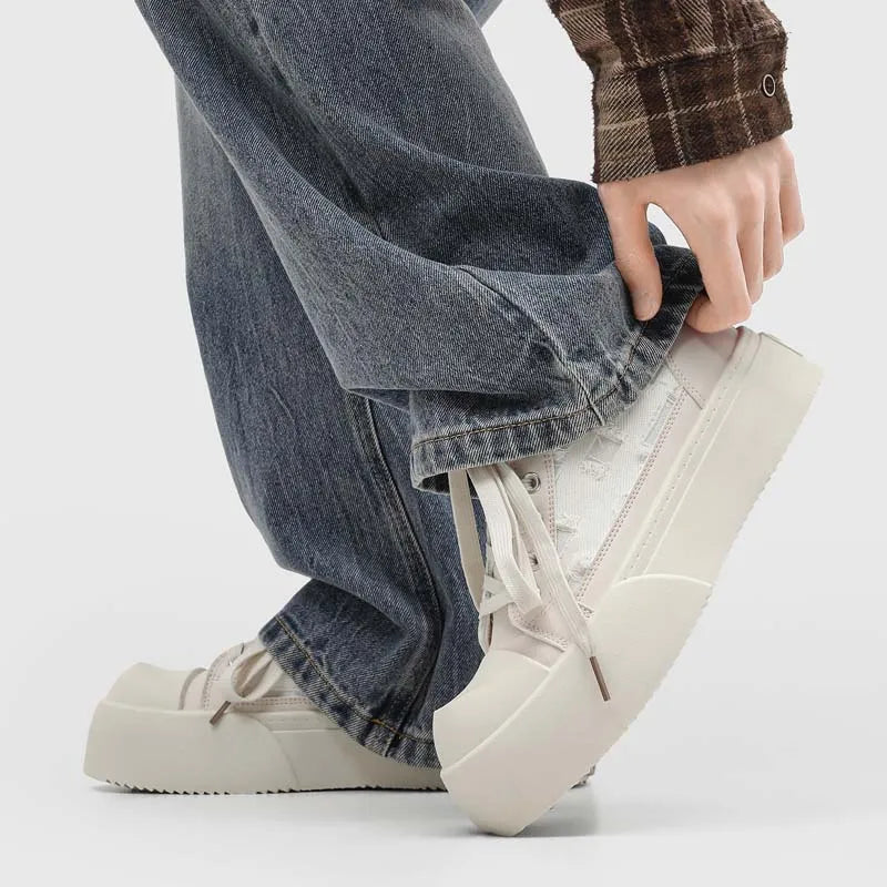 Men's thick-sole canvas Casual board Shoes Four Season Soft-sole Anti-slip Comfort Outdoor Walking Shoes Fashion Youth Tide Shoe