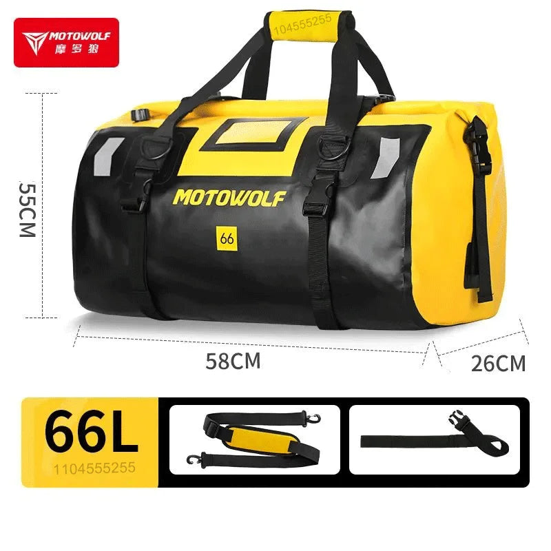 កាបូបម៉ូតូ Motowolf ទំហំ 66 លីត្រ កាបូបស្ពាយក្រោយការពារទឹក កាបូបសម្រាប់ជិះម៉ូតូកង់បី កាបូបសម្រាប់ដាក់ធុងសាំងសម្រាប់ធ្វើដំណើរ និងការពារការឆ្លុះពន្លឺ