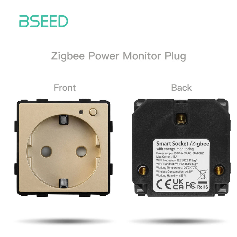 BSEED Zigbee Smart Socket EU Power Monitor Outlet DIY Function Parts Work With Tuya Smart Life Alexa App Indicator Wall Mounted
