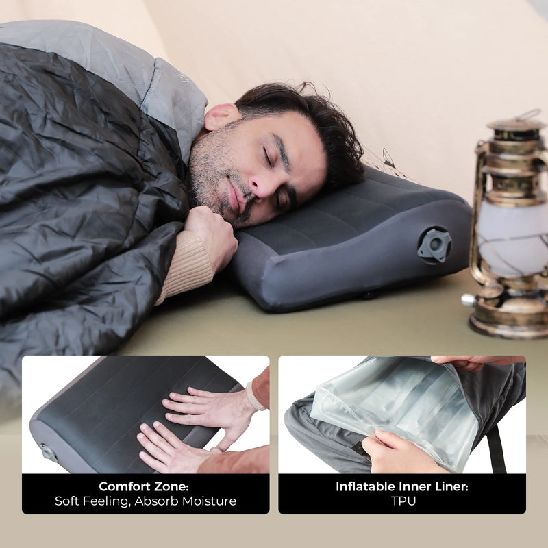 FLEXTAIL ZERO PILLOW&ZERO PILLOW SE - Camping Pillow, Inflatable Pillow with Elastic Strap, Ergonomic Design,Two Height Options