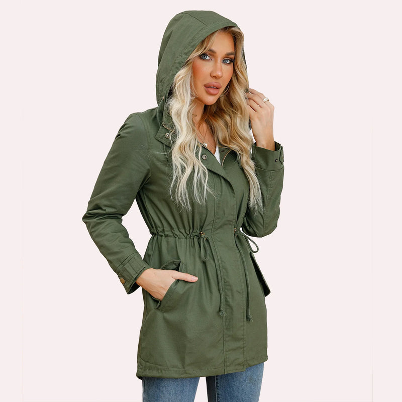 2026 Women Burgundy Hooded Jacket, Green Long Sleeves Windproof Jackets Fashion Casual Coat Black Blue Coffee Khaki S-4XL