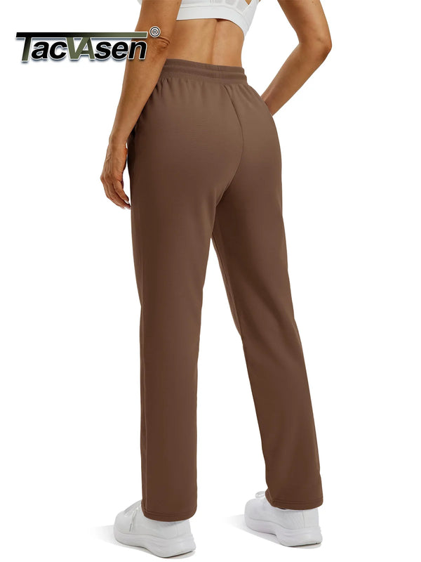 TACVASEN Women's Winter Fleece Sherpa Lined Pants Cotton-Polyester Straight-Leg Trousers with Drawstring Waist and 2 Pockets