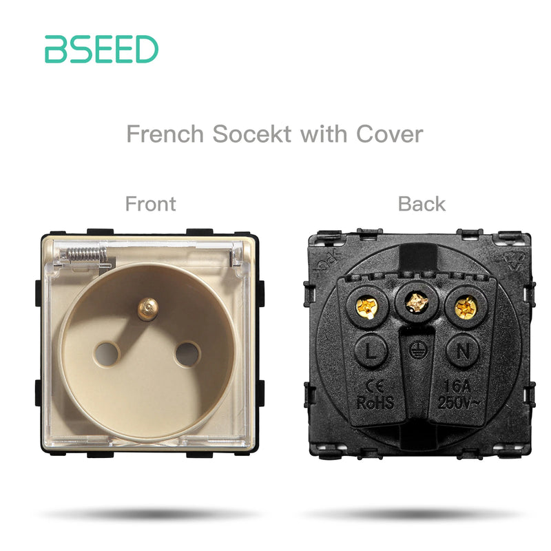 BSEED French Plug Wall Socket With Plastic Cover Function Key Free Combination Home Improvement Bathroom Outlet Waterproof 16A