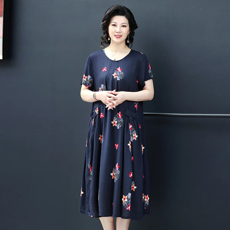 Summer Mother Nightgowns New Plus Size Middle-Aged Elderly Women Short Sleeve Nightdress Cotton Long Dress Home Clothes 6XL