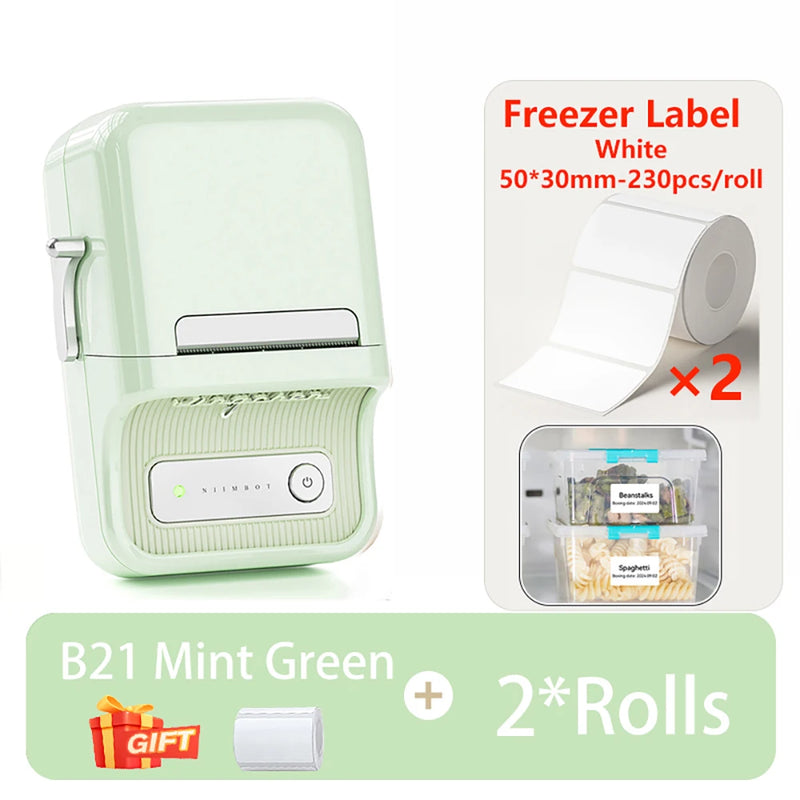 NIIMBOT B21 Kitchen Label Printer 20-50mm Wireless Thermal Label Maker with Freezer Labels Inkless Adhesive Sticker for Home