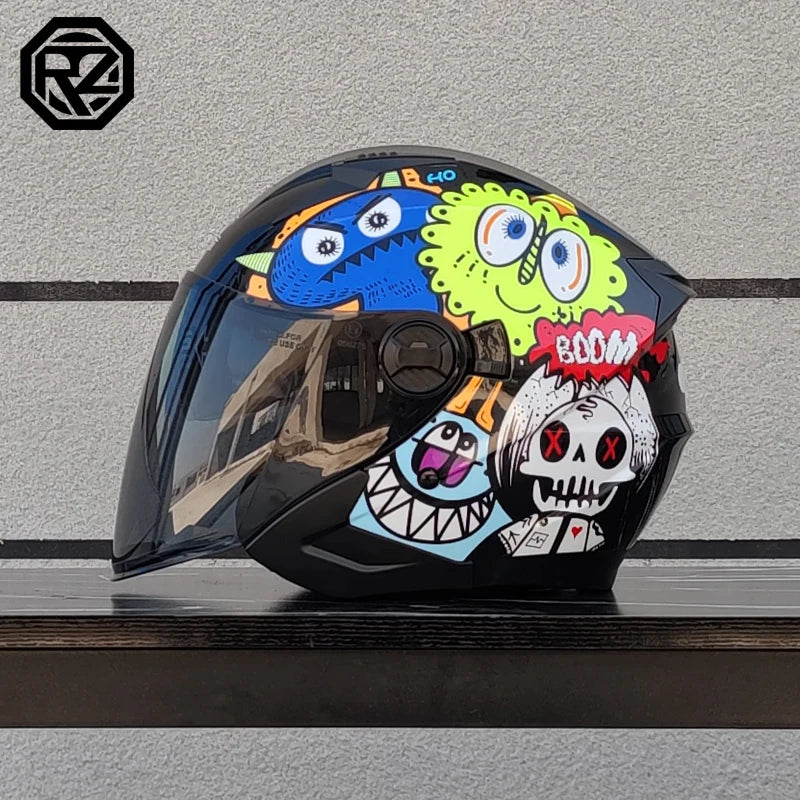 ORZ motorcycle helmet, half face, double mirror, all season men's and women's fashion, half helmet, all season universal