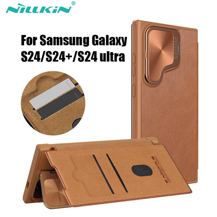 For Samsung Galaxy S24 Ultra Case NILLKIN Leather Qin Prop Leather Case Slide Camera Case For Samsung S24 Plus Flip Cover