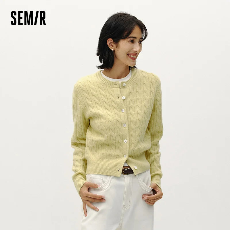 Semir Women Cardigan Cable Knit Cropped Soft Fit 2026 Elegant Vintage Everyday Layering Sweater Urban Casual Top