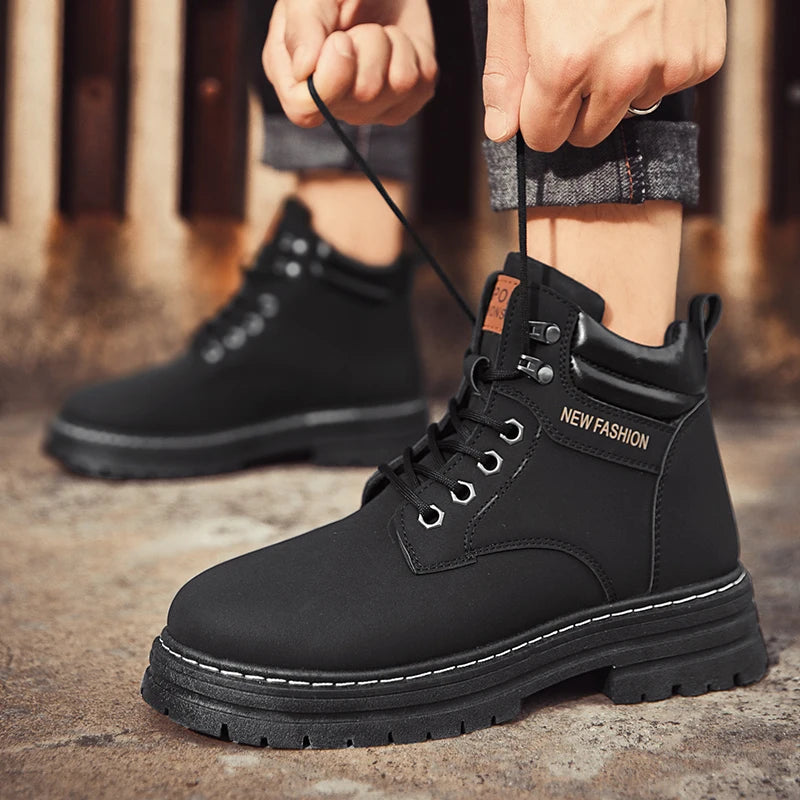 Men's fashion British casual boots spring and autumn new high-top soft sole non-slip youth outdoor high-top tooling yellow boots