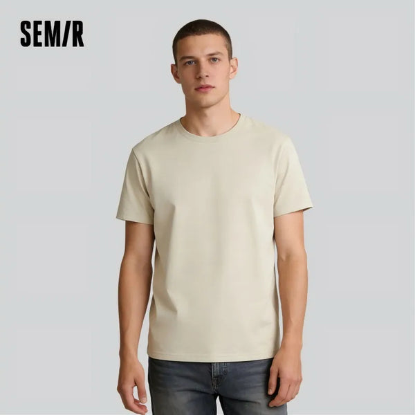 អាវយឺត Semir សម្រាប់បុរស និងស្ត្រី រដូវក្តៅ កប្បាសត្រជាក់ ពណ៌រឹង ទំហំធំ រចនាប័ទ្មគូស្នេហ៍ អាវយឺតប្រចាំថ្ងៃធម្មតា មានផាសុកភាព