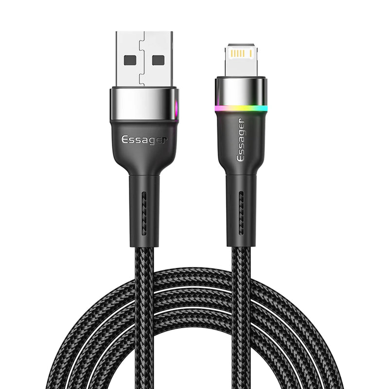 ខ្សែសាក USB Essager LED សម្រាប់ iPhone 14 13 12 11 Pro XS Max X Xr ខ្សែសាកទិន្នន័យទូរសព្ទលឿនសម្រាប់ iPad