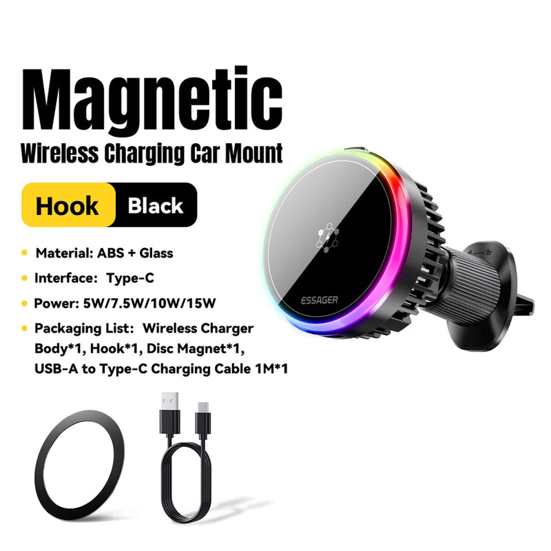 Essager 15W Ice Cooling Magnetic Wireless Car Charger for iPhone 16 15 14 13 12 MacSafe Car Phone Holder Fast Charging Station