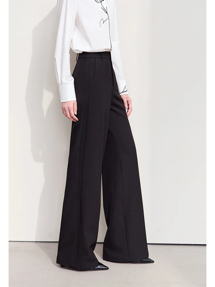 ខោ Amii Minimalism Casual Women's រដូវស្លឹកឈើជ្រុះឆ្នាំ ២០២៦ ខោស្ត្រីការិយាល័យថ្មី Patchwork រលុងត្រង់រឹងមូលដ្ឋាន 12453011