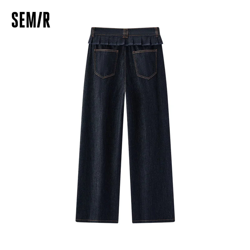Semir Women Jeans Pleated 2026 Ruffle Trim Loose Fit Wide Leg Urban Casual Everyday Style Soft Comfortable Daily Wear