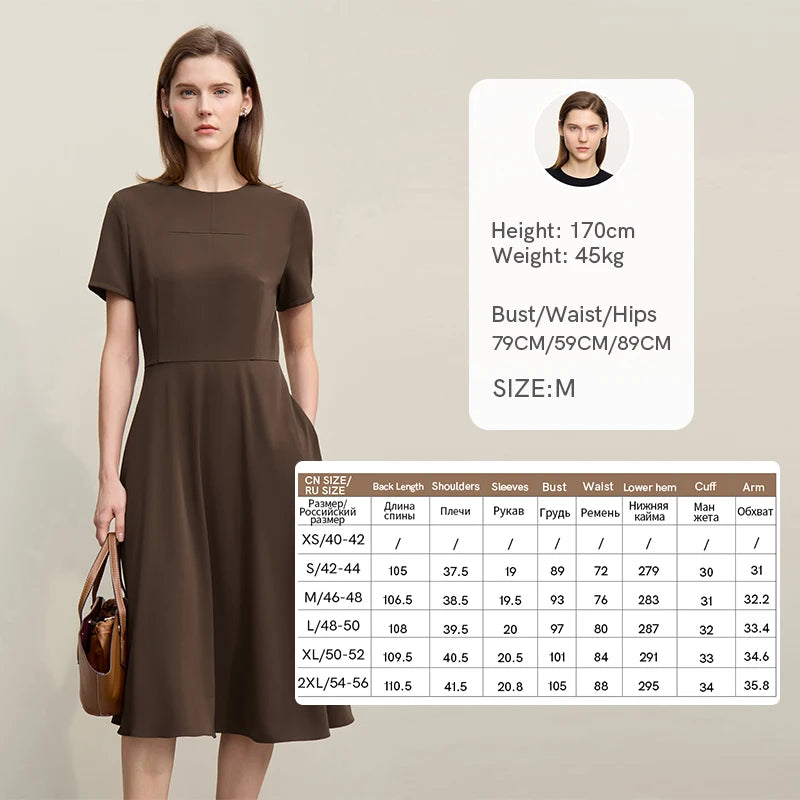 រ៉ូប Amii Womens រដូវស្លឹកឈើជ្រុះឆ្នាំ ២០២៦ រ៉ូបសម្រាប់ធ្វើដំណើរ រ៉ូបក O រាងហោប៉ៅ ចង្កេះស្ដើង សម្លៀកបំពាក់នារី រ៉ូបដៃខ្លីរាងអក្សរ A 12621061
