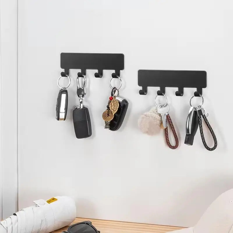 1pcs Black Adhesive Key Holder – Modern Metal Wall Mount, No-Drill Install for Entry, Hall, Office, Decor