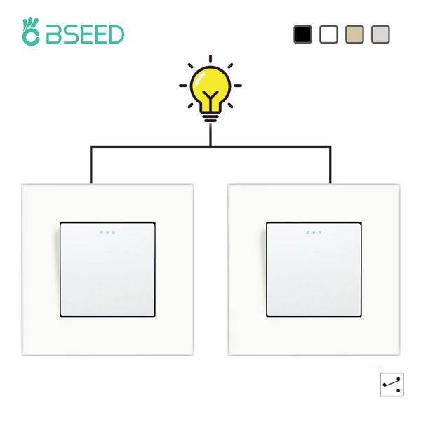 BSEED 2Packs Button Light Switch 1/2/3Gang 2Way Wall Light Switch Plastic Frame Switch On Off For Stairs 10A 250V