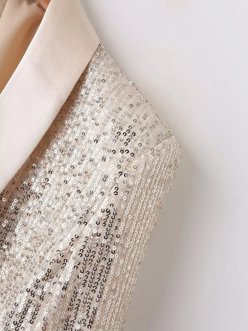 New Arrivals: Apricot-colored Women's Long-sleeve Cardigan; Jacket with Gold Circular Sequin Embellishments.