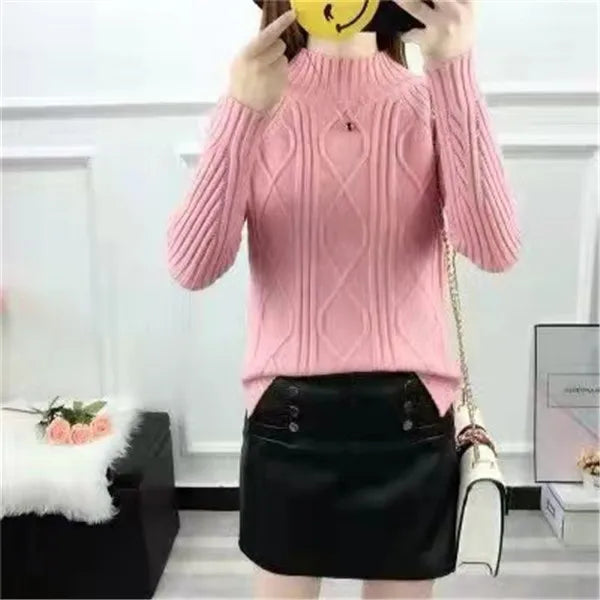 Womens Clothing Knitwears Pullovers Half High Collar Warm Autumn Winter Sweater Korean Long Sleeve Top Pull Femme Sweaters