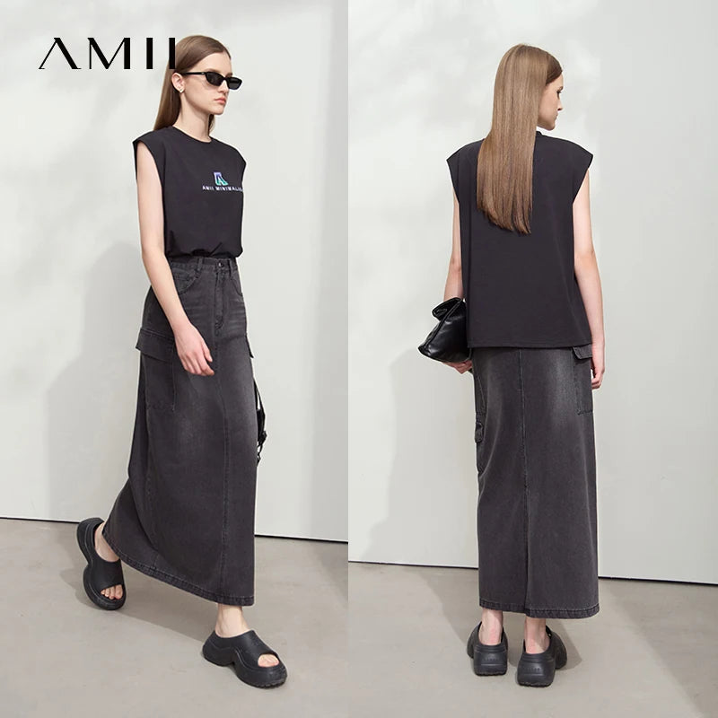 អាវយឺតកមូលសម្រាប់នារី Amii Minimalist រដូវក្តៅឆ្នាំ ២០២៦ អាវប៉ាក់ដៃខ្លីថ្មី ប៉ាក់អក្សរ អាវរលុង ស្លៀកទៅធ្វើការ 12512005