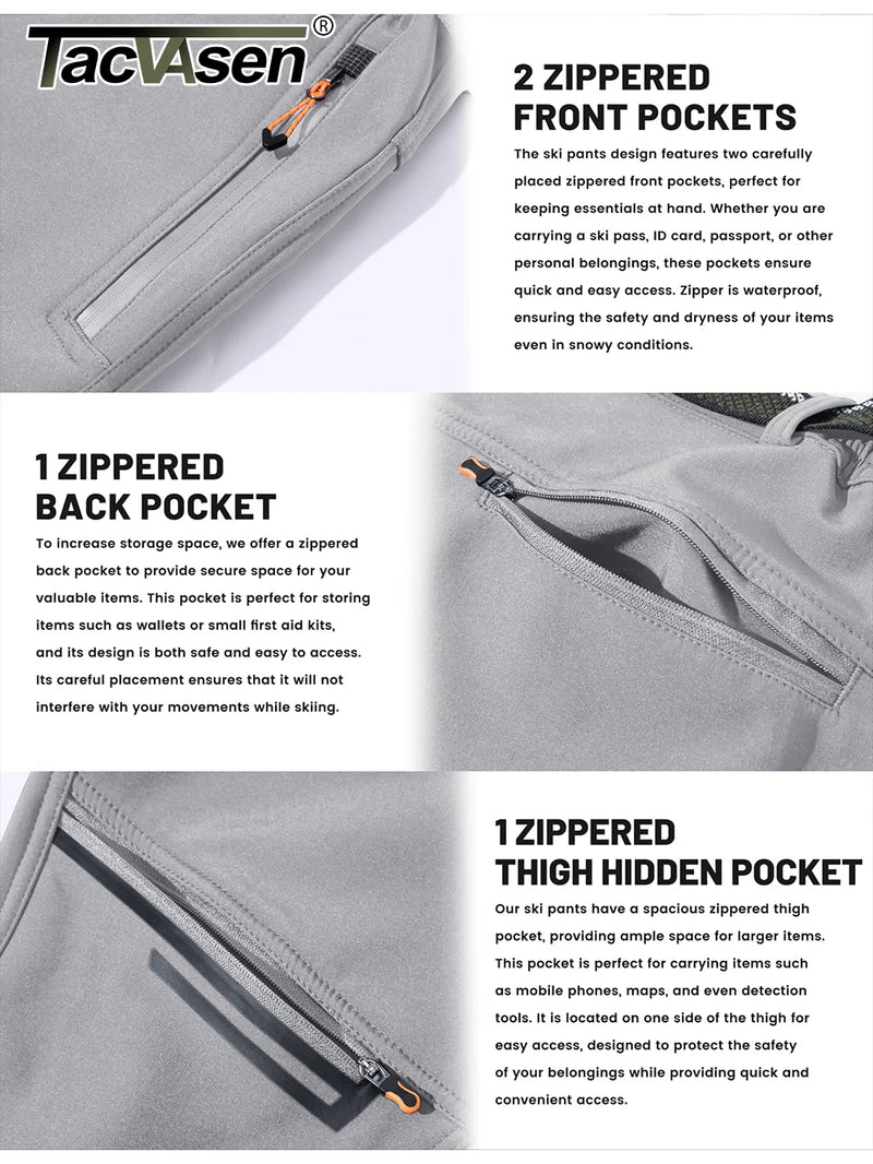TACVASEN Winter Thicken Fleece Hiking Pants Men Warm Thermal Pants Windproof Outdoor Fishing Camping Mountain Ski Pants Trousers